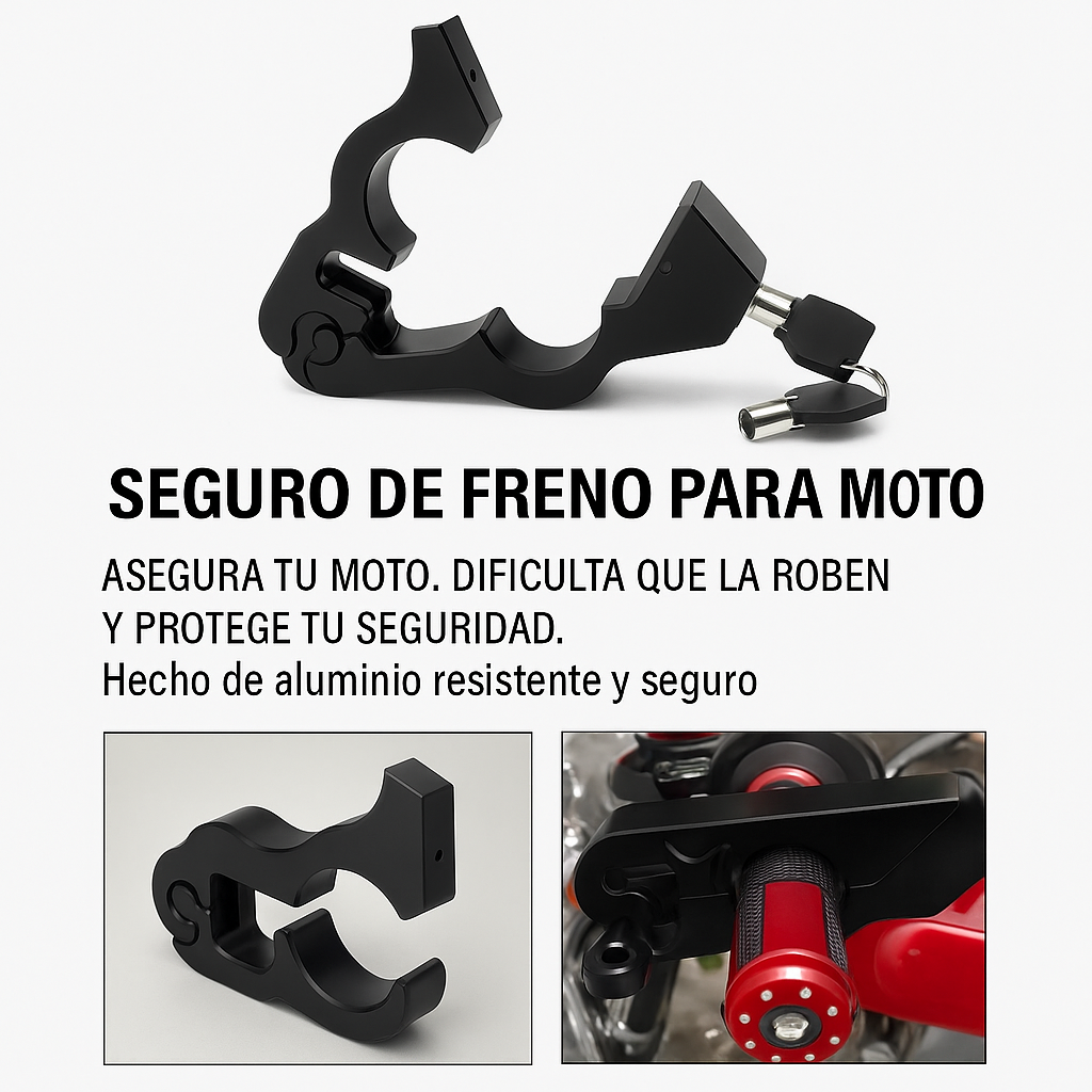 👉 “Seguro de Freno para Moto – Negro en Acero Inoxidable”